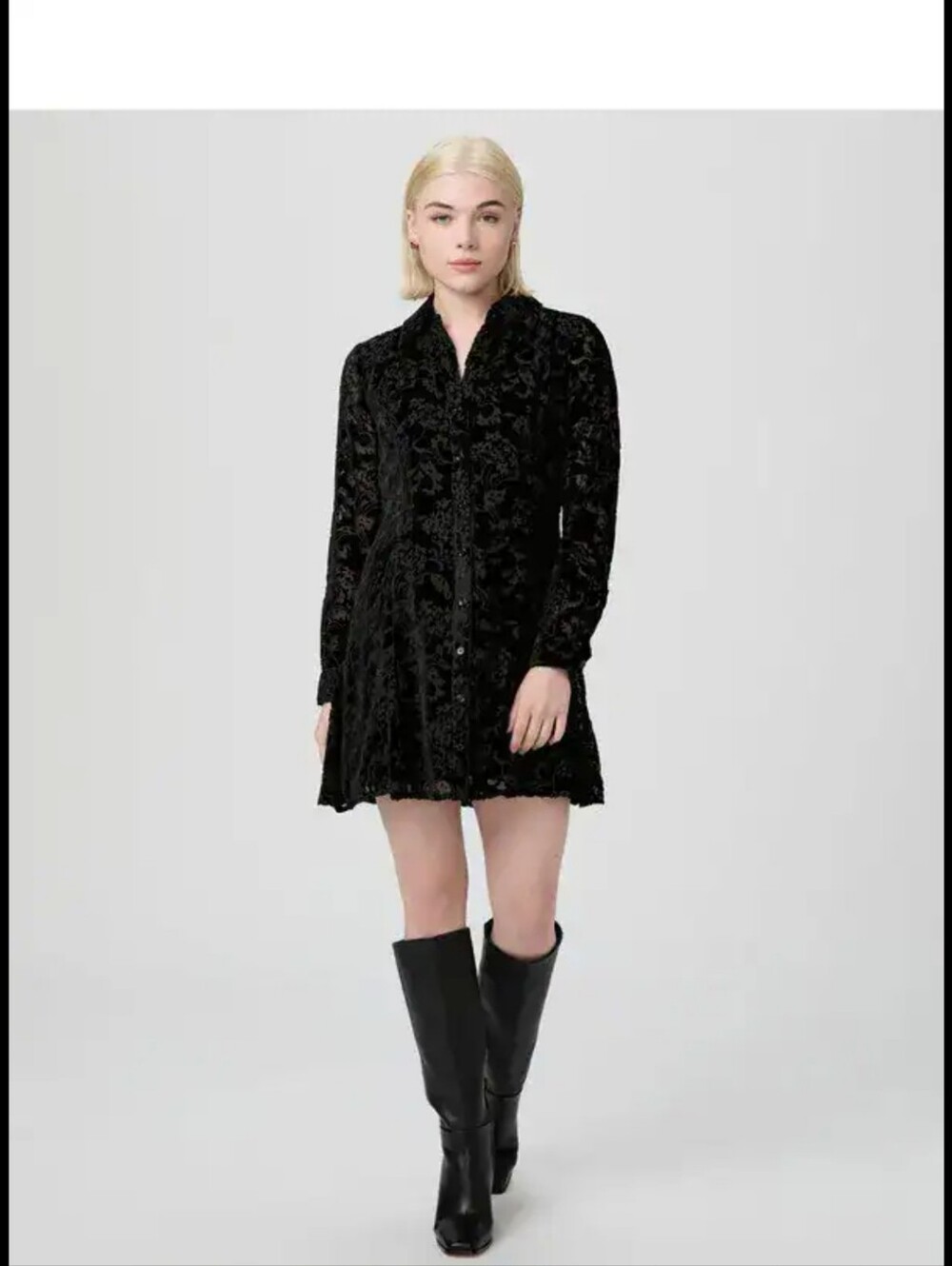 New PAIGE Black Velvet Button-Front Mini Shirt Dress Dress Sz 8